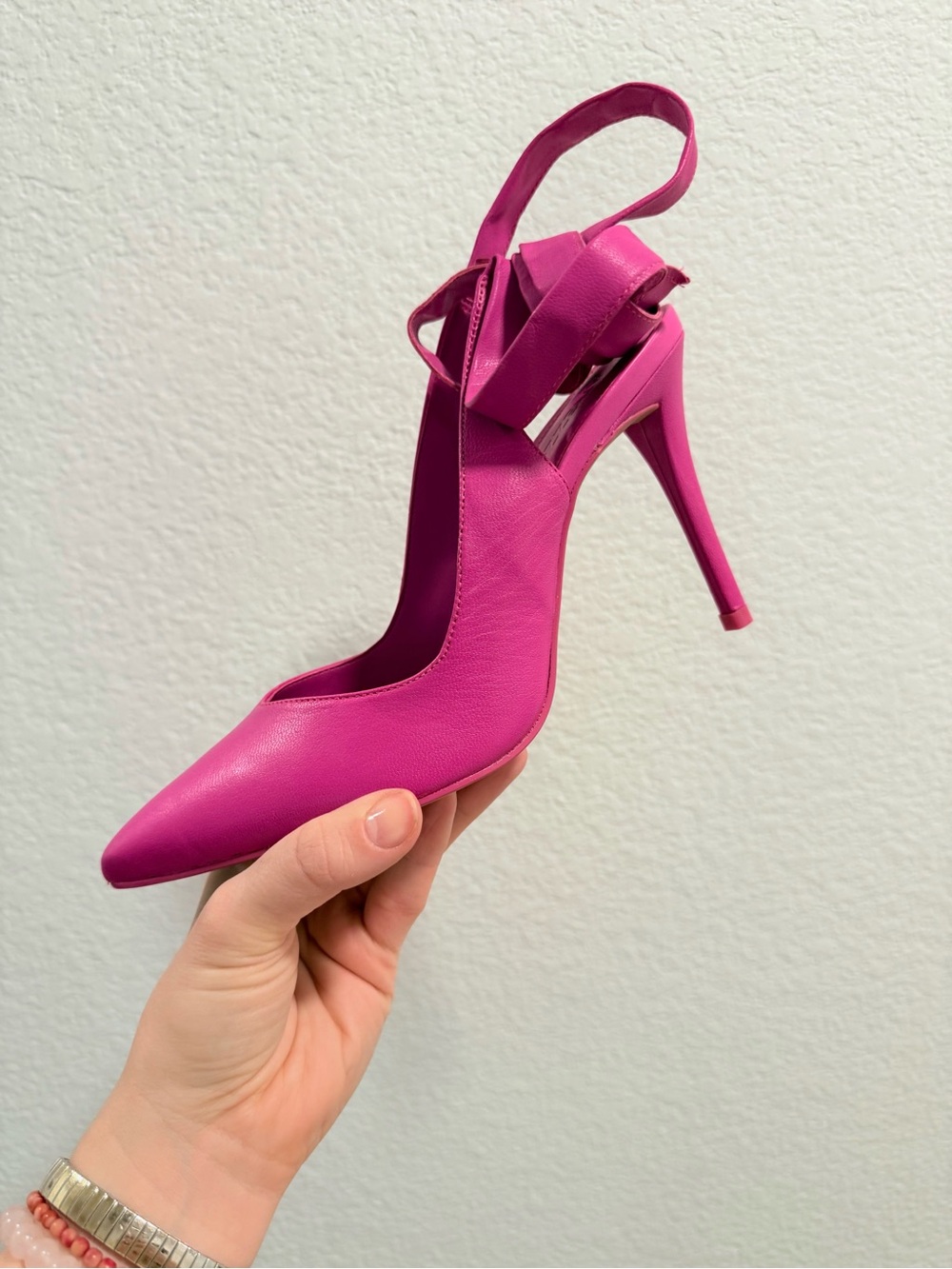 Arezzo Fuchsia Pointed-Toe Stiletto Pump with Ankle Wrap